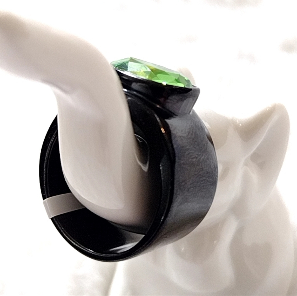 Stainless Steel Black and Green Gothic Statement Ring - Picture 6 of 11